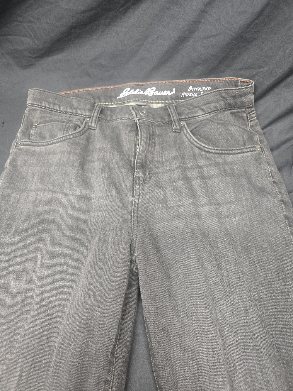 Eddie Bauer Women's 8 Boyfriend Midrise Straight Flannel Lined Jeans Charcoal